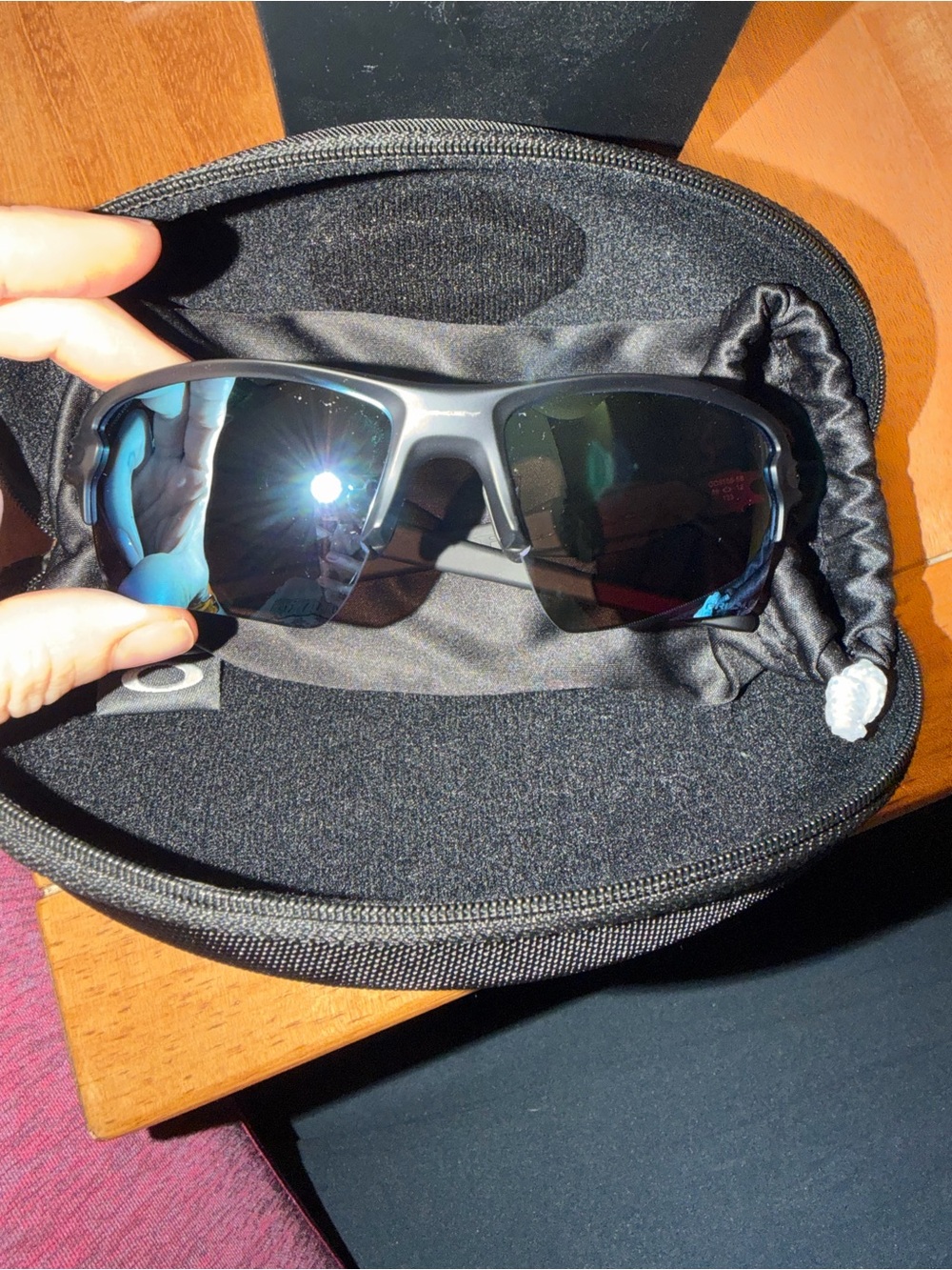 Oakley Men's Sport Sunglasses - Black Frame with Blue Mirrored Lenses